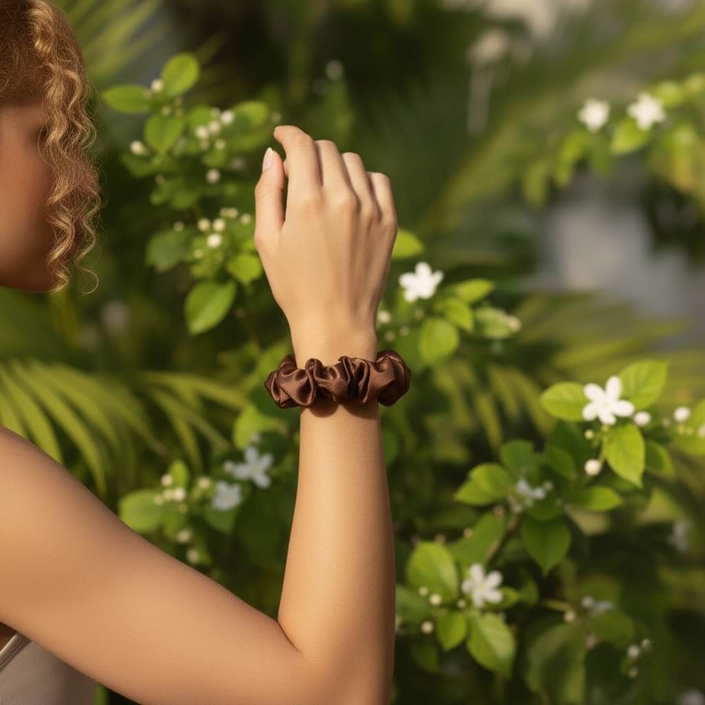 chouchou en soie murier poignet marron