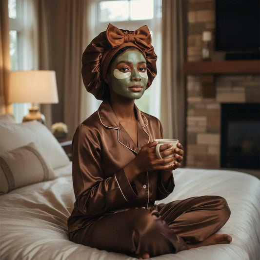 Bonnet de nuit marron satin routine nuit 