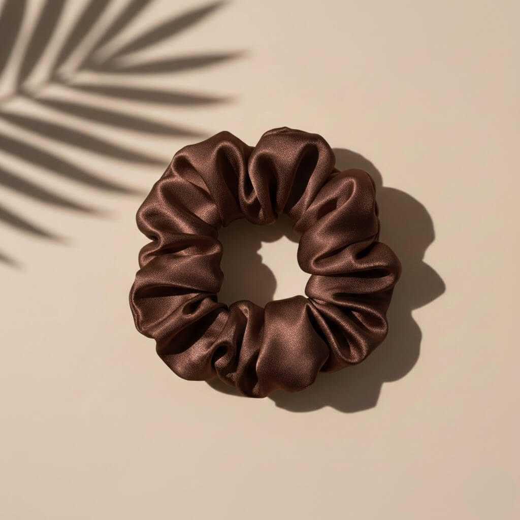 Chouchou en soie marron soie maintient les cheveux avec confort