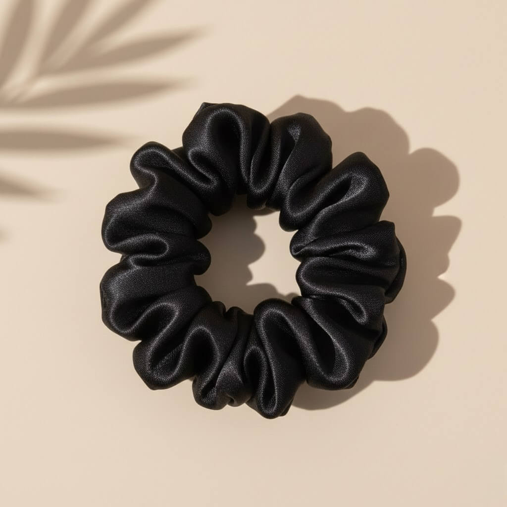 Chouchou en soie noir doux et élastique protège les cheveux sans casser les mèches