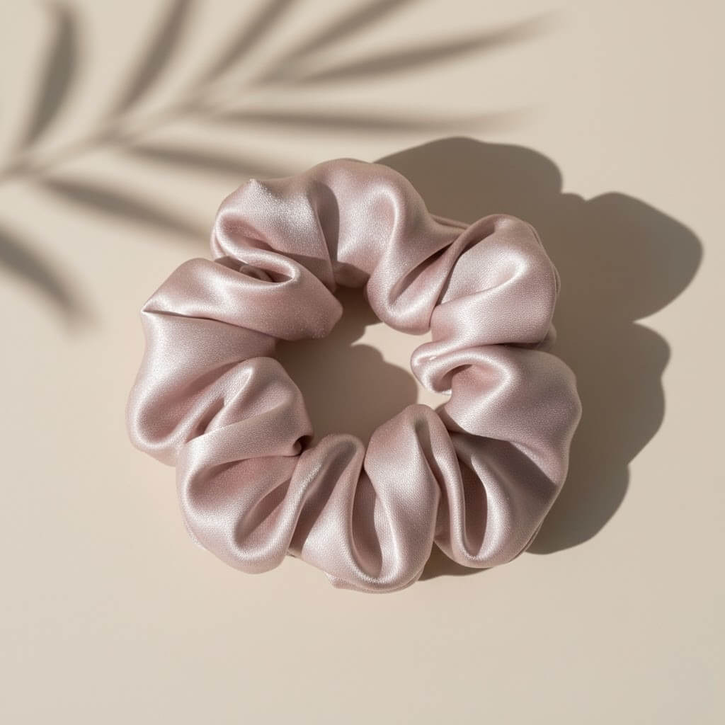 Chouchou en soie rose soie légère parfait pour coiffures délicates