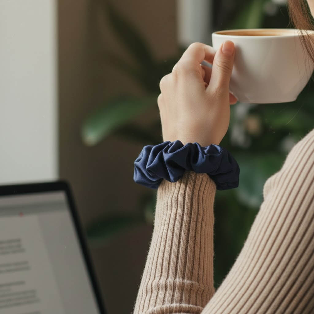 chouchou en soie murier poignet bleu