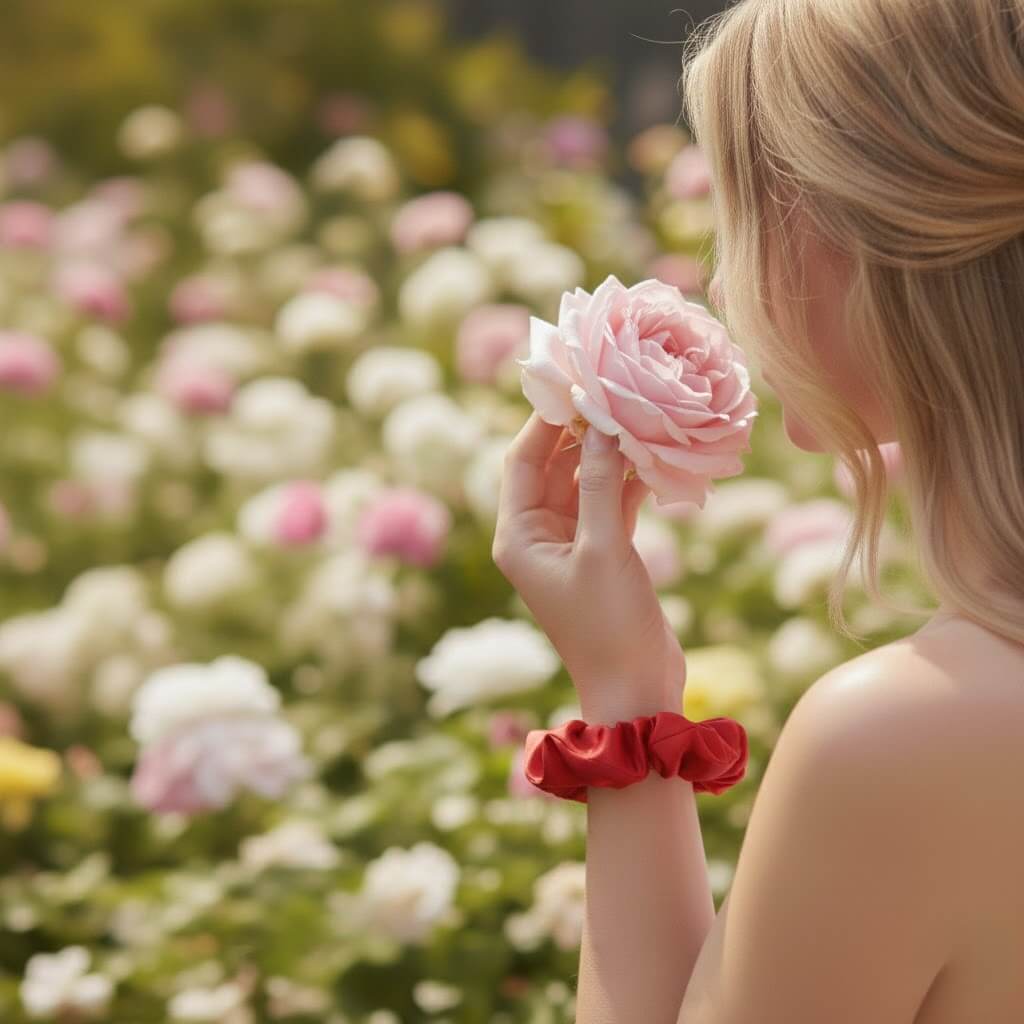 chouchou en soie murier poignet rouge