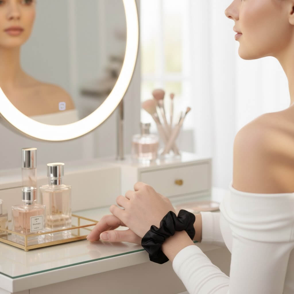 chouchou en soie murier poignet noir