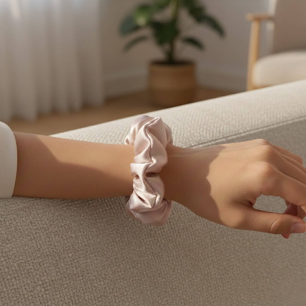 chouchou en soie murier poignet rose