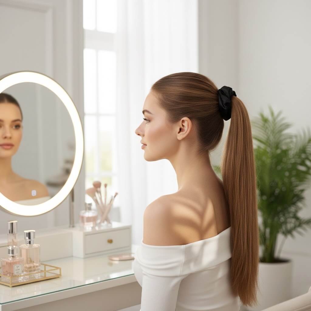 Chouchou en soie noir porté