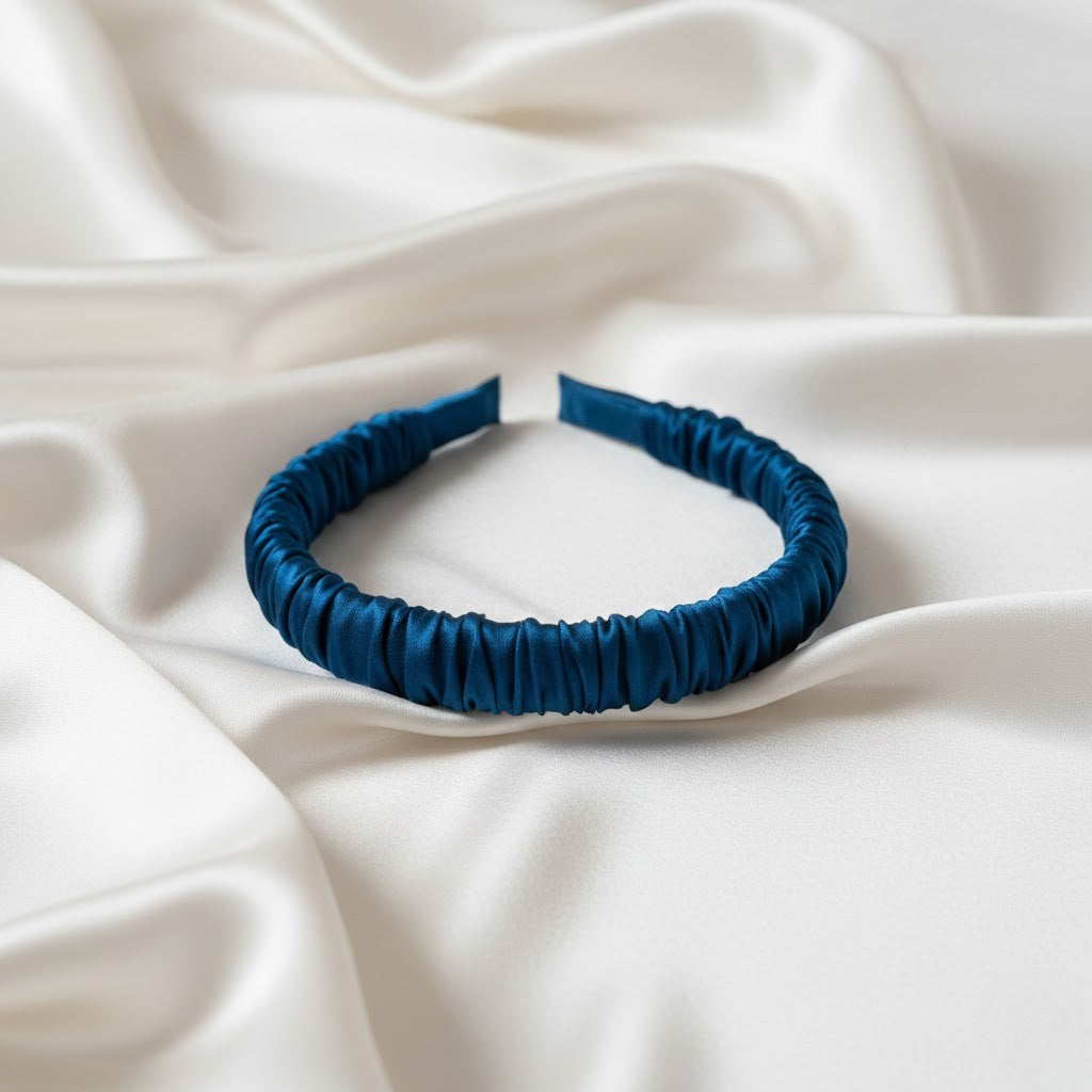 Serre tête bleu paon soie lisse  coiffure chic et protectrice