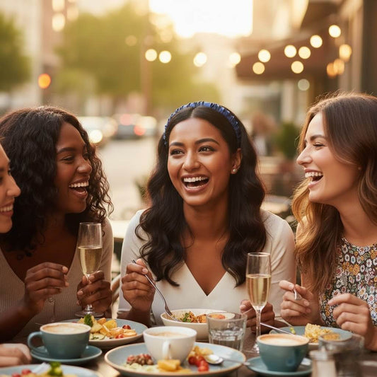 Serre tête en soie bleu paon porté