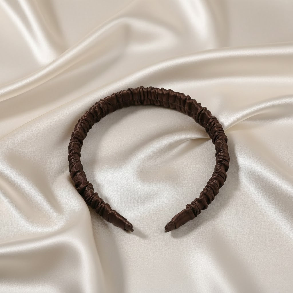 Serre tête marron soie luxueuse finition haut de gamme