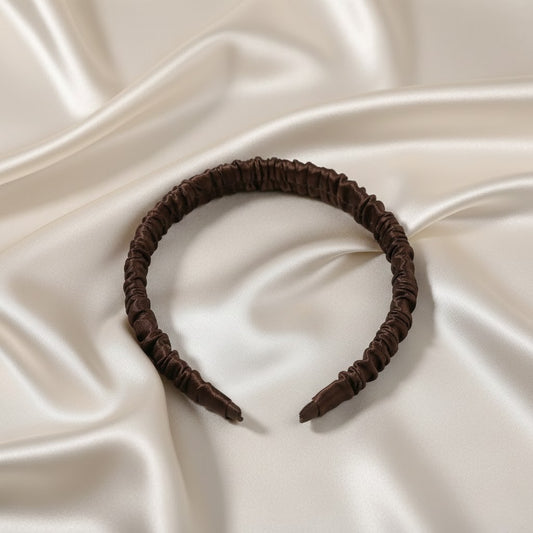 Serre tête marron soie luxueuse finition haut de gamme