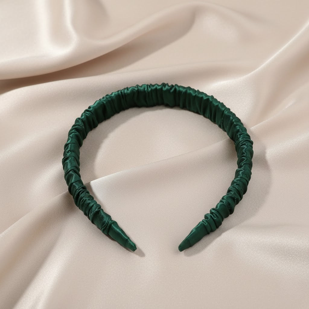 Serre tête vert soie lisse accessoire cheveux naturel