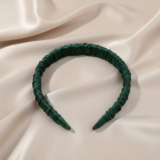 Serre tête vert soie lisse accessoire cheveux naturel